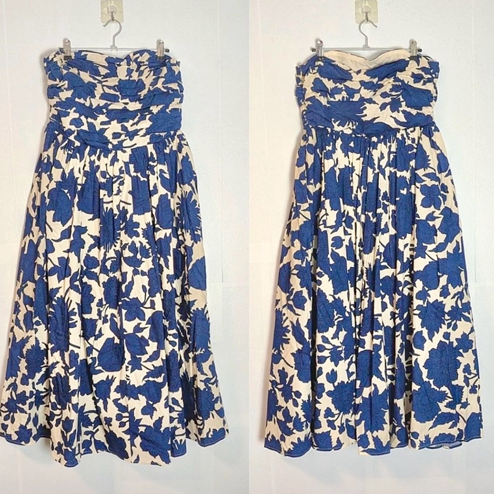 H&M Strapless Dress in Blue and Cream Floral - Picture 3 of 4